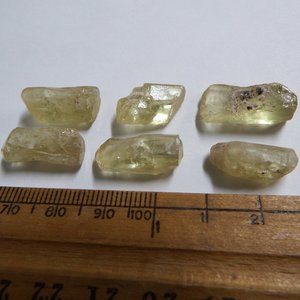 6pcs 68ct double terminated yellow apatite rough gemstone crystal lot mexico